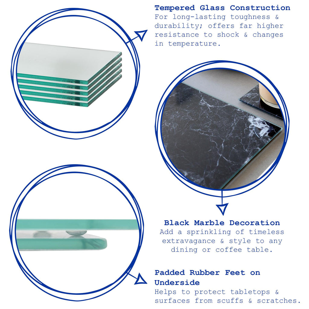 Rectangle Glass Placemats - 40cm x 30cm - Marble - Pack of 6