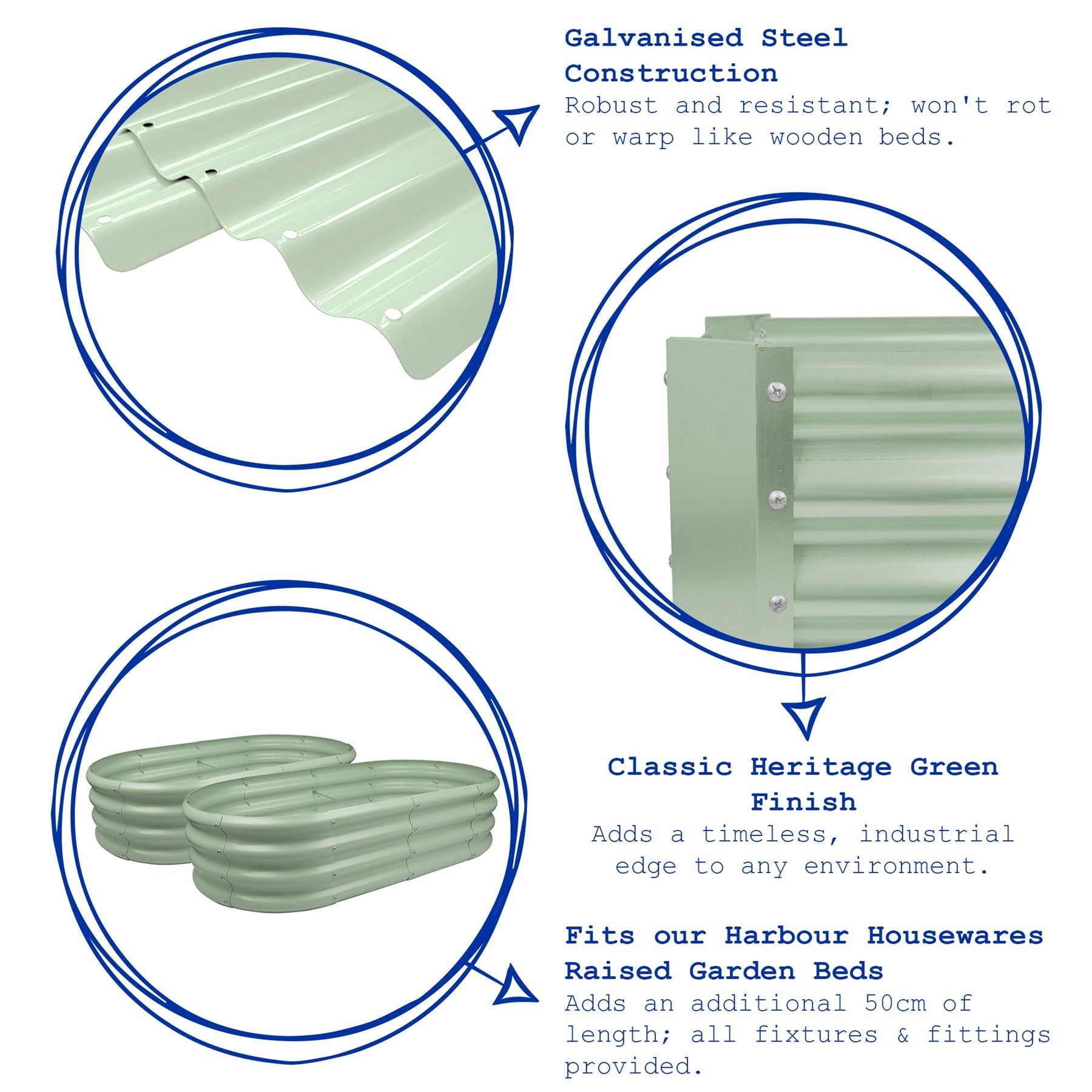 Galvanised Steel Raised Garden Bed Extension Set - 50cm