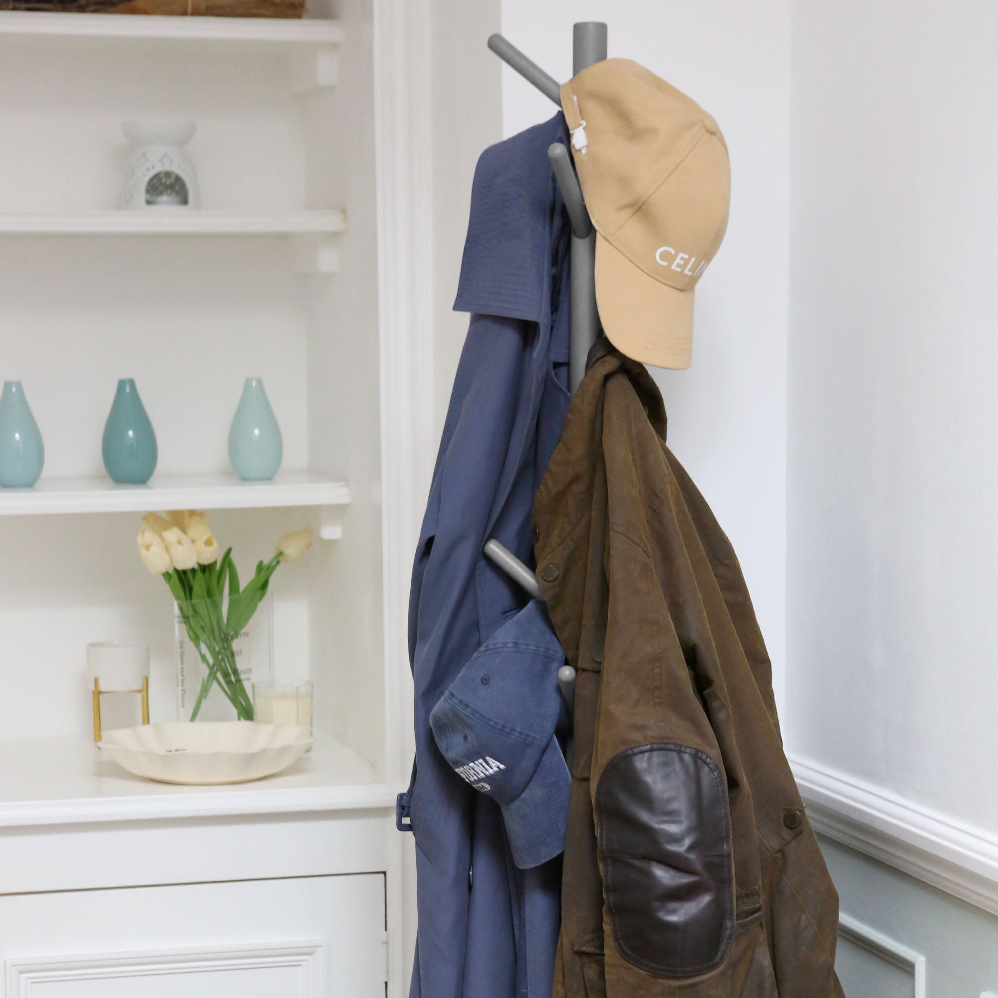Free-Standing Wooden Coat Rack - Gray