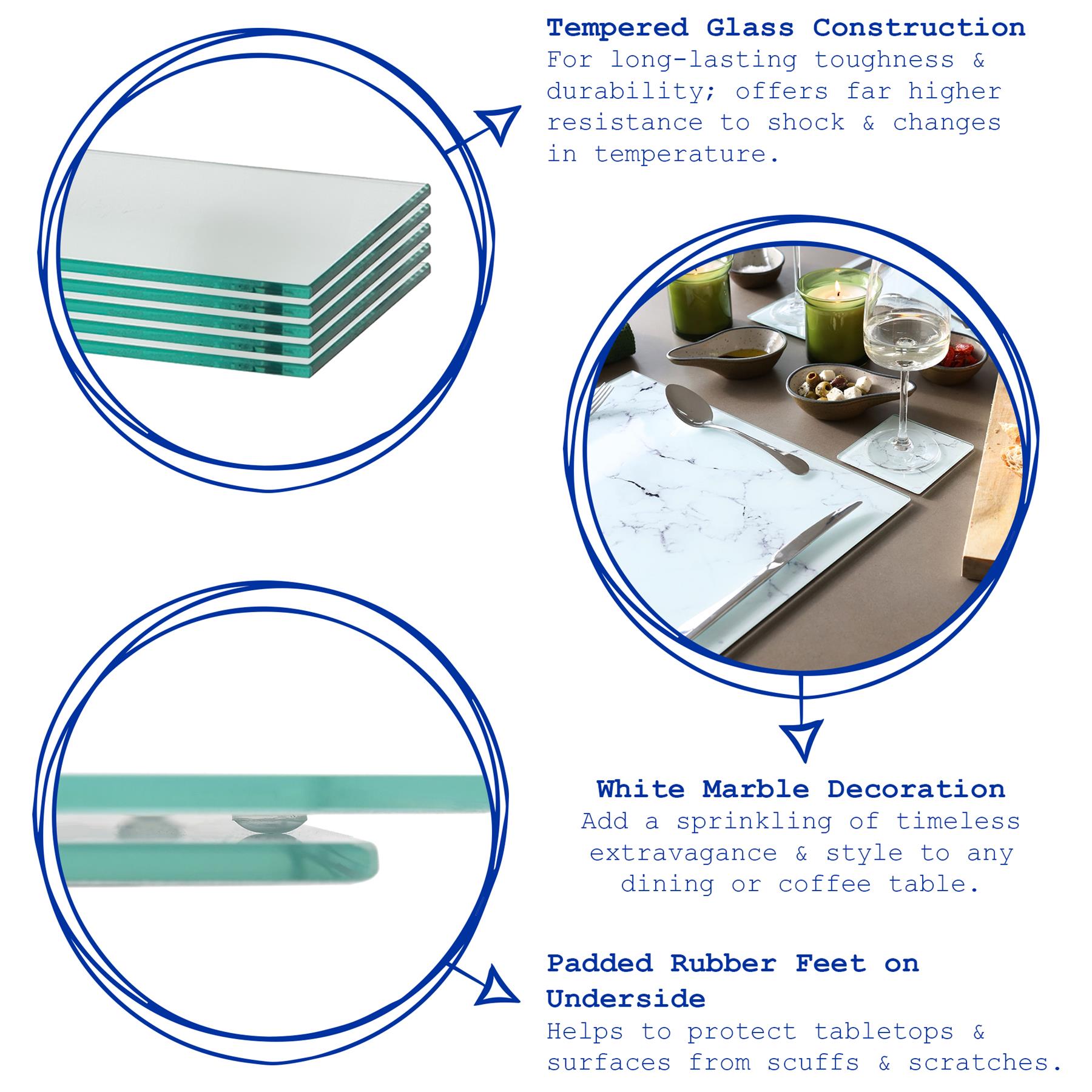 12pc Rectangle Glass Placemats & Round Coasters Set - 30cm x 20cm - Marble