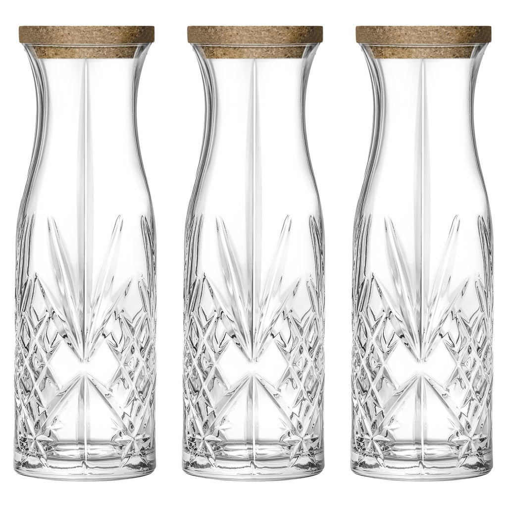 1L Melodia Glass Carafes with Cork Lid - Pack of Three