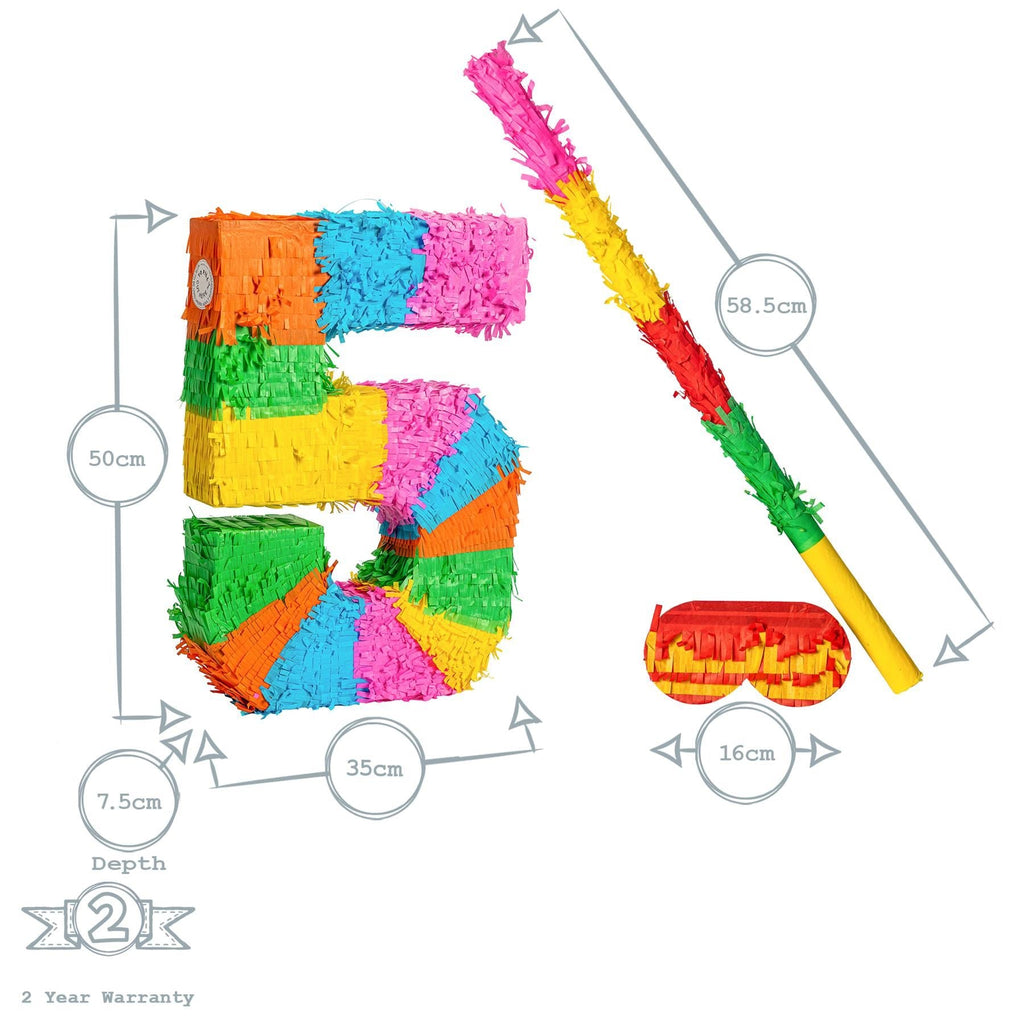Number 5 Pop-Out Pinata with Stick & Blindfold - Multi Stick
