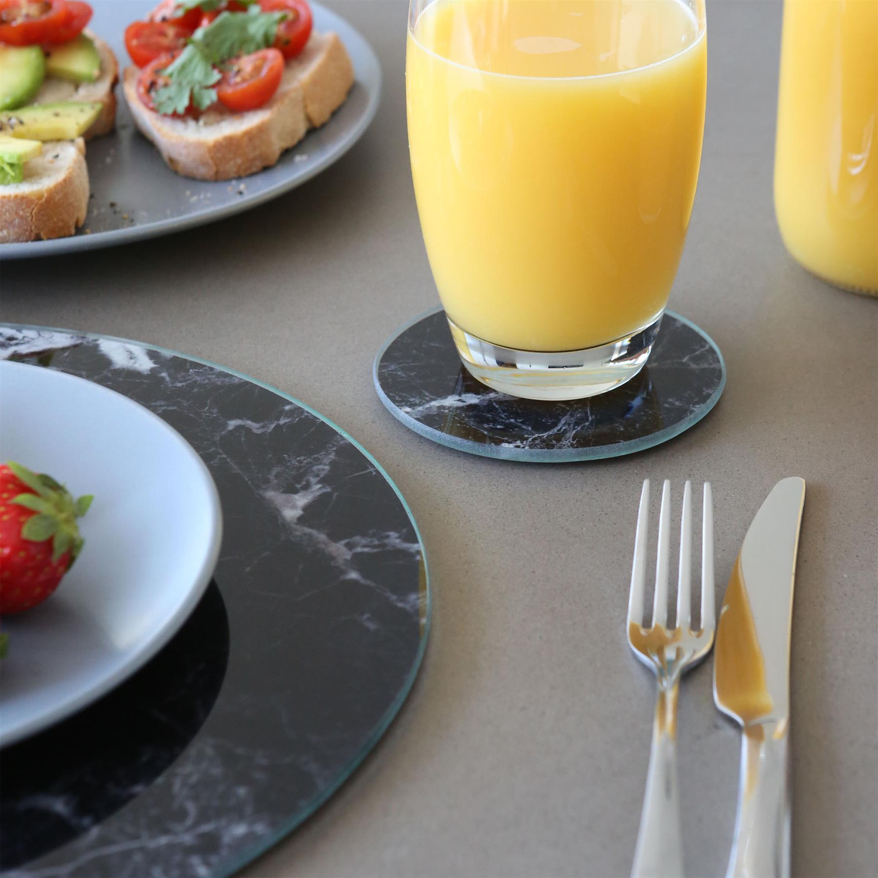 12pc Rectangle Glass Placemats & Round Coasters Set - 40cm x 30cm - Marble