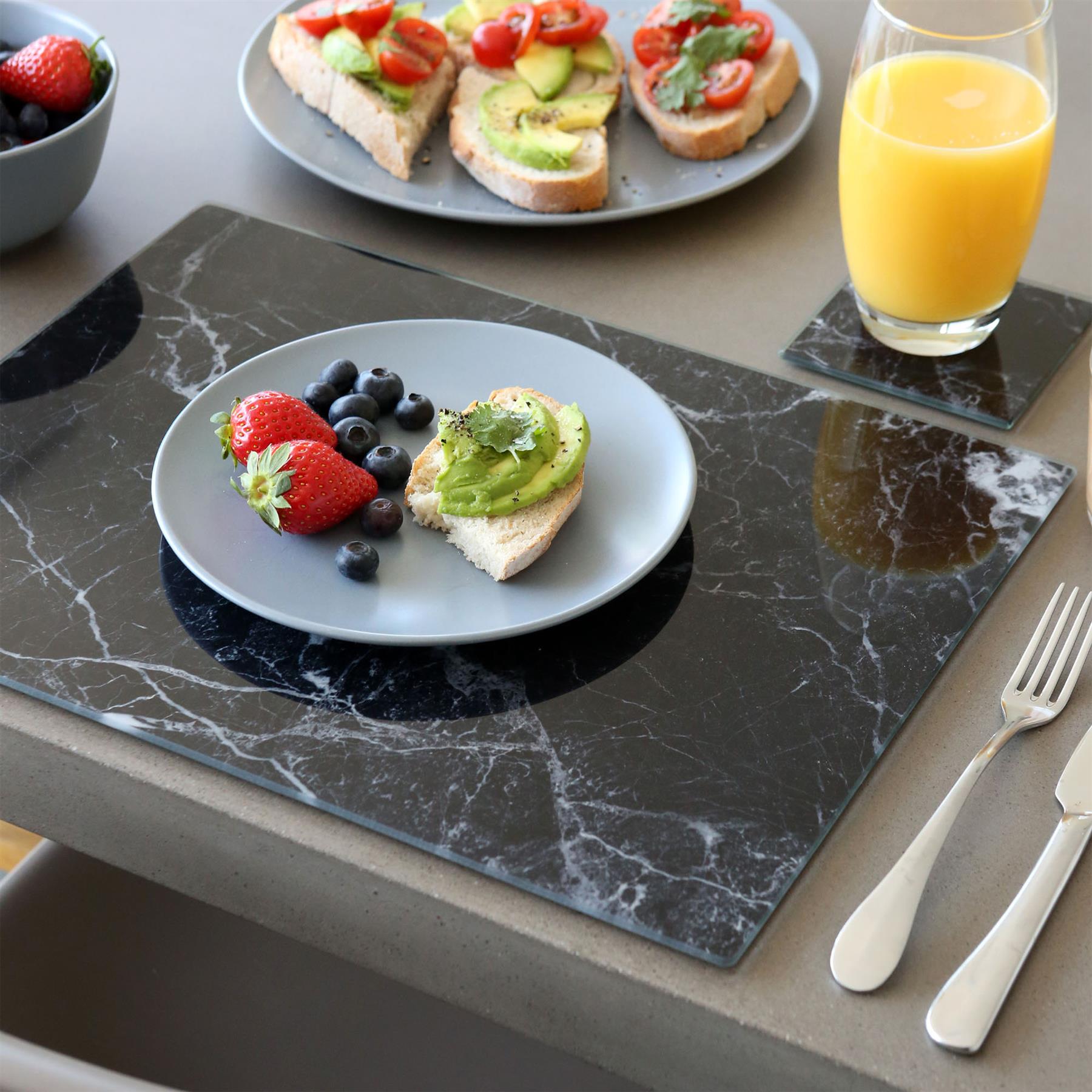 Rectangle Glass Placemats - 40cm x 30cm - Marble - Pack of 6