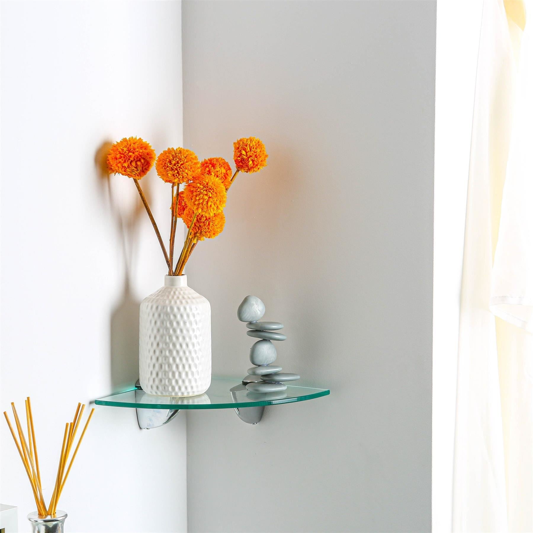 Floating Glass Bathroom Corner Shelves - 20cm - Pack of 3