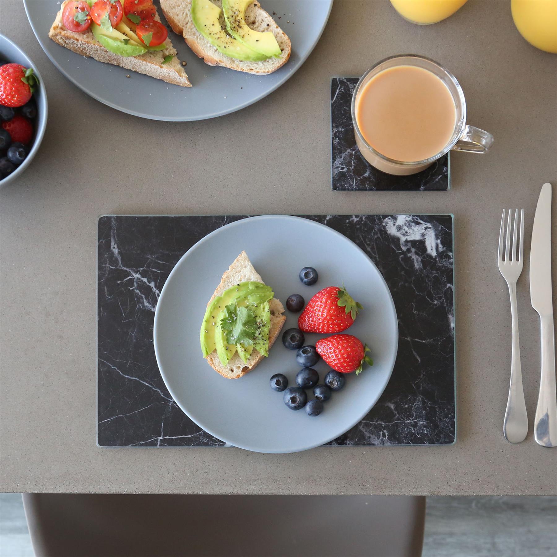 12pc Rectangle Glass Placemats & Square Coasters Set - 30cm x 20cm - Marble