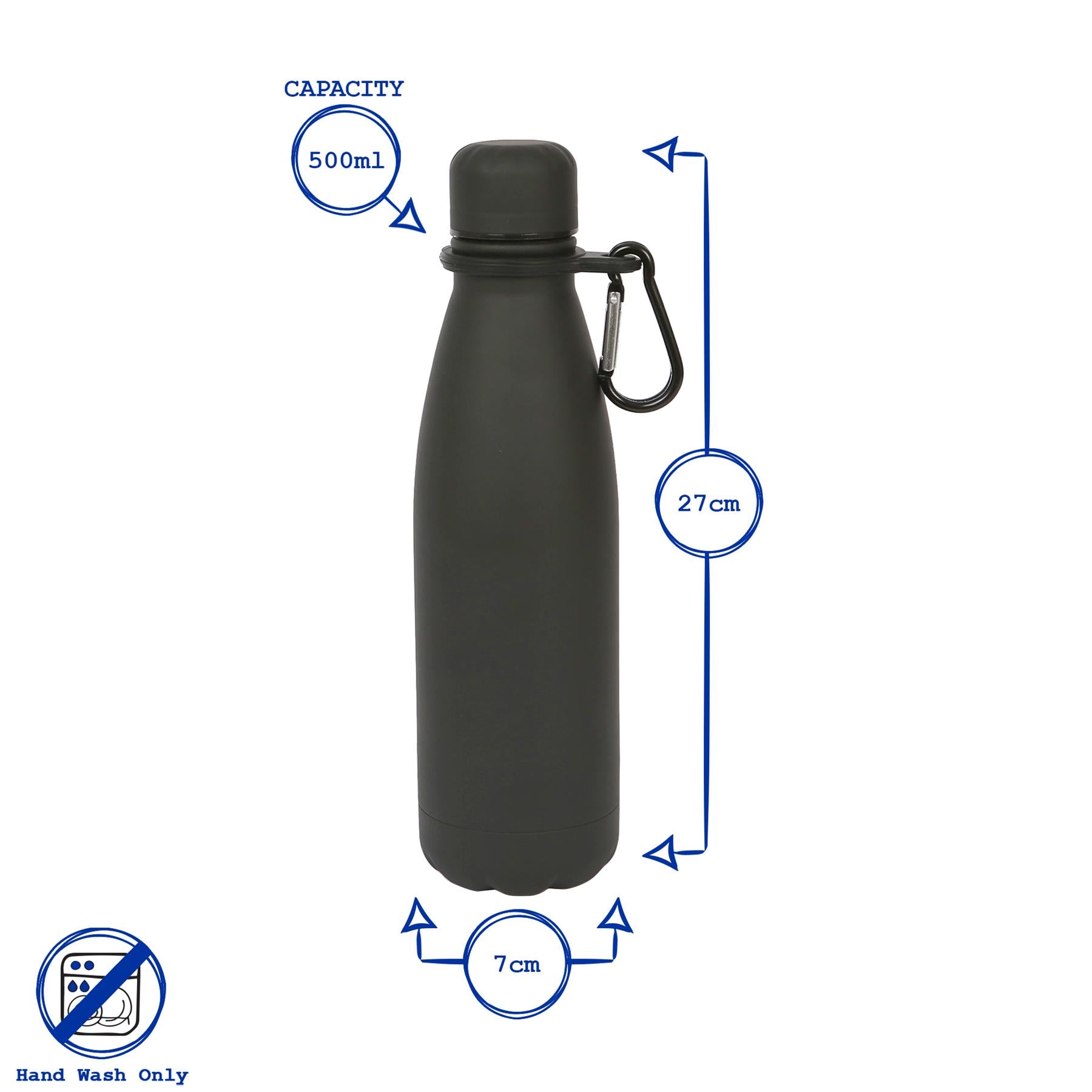 Stainless Steel Water Bottle with Carabiner Clip - 500ml