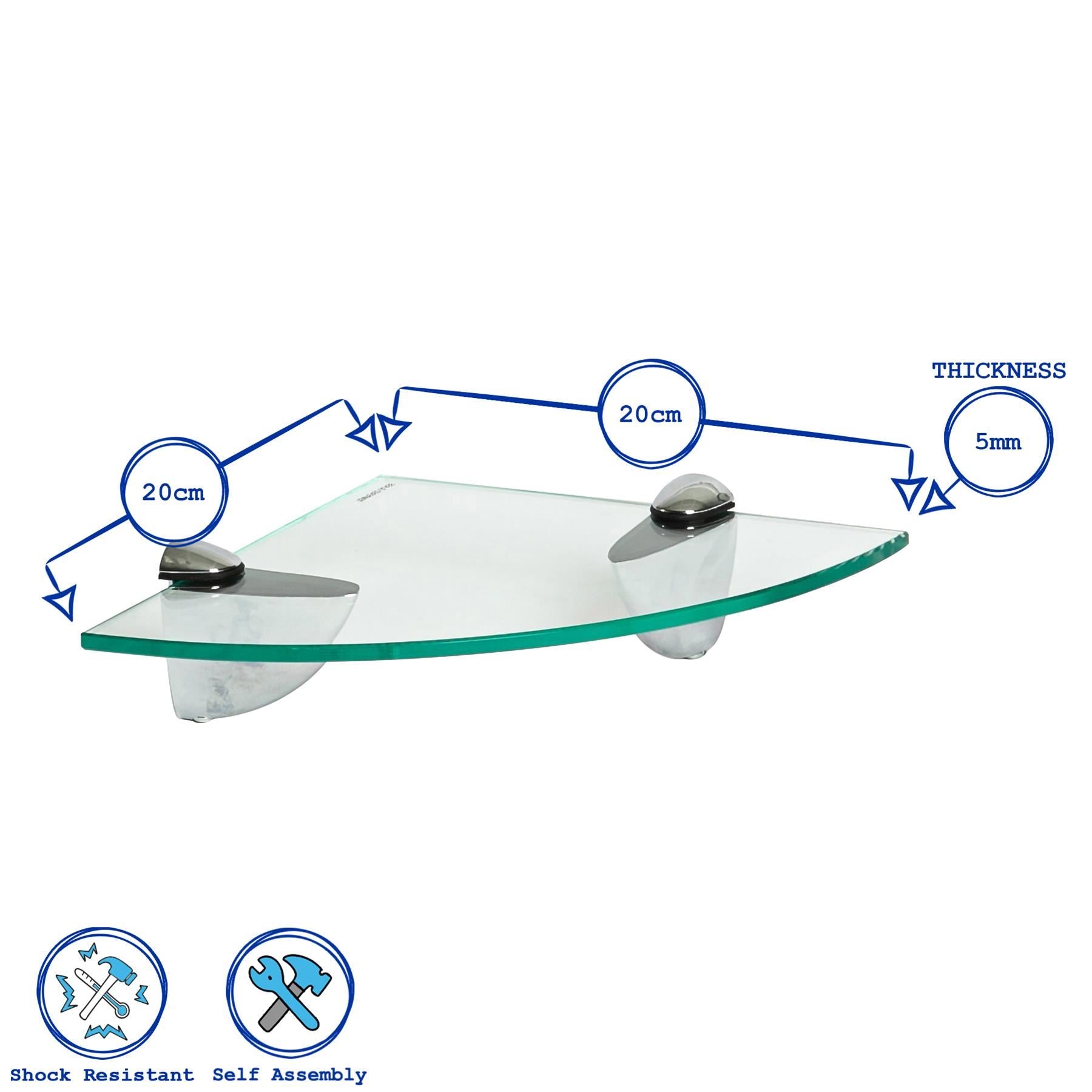 Floating Glass Bathroom Corner Shelf - 20cm