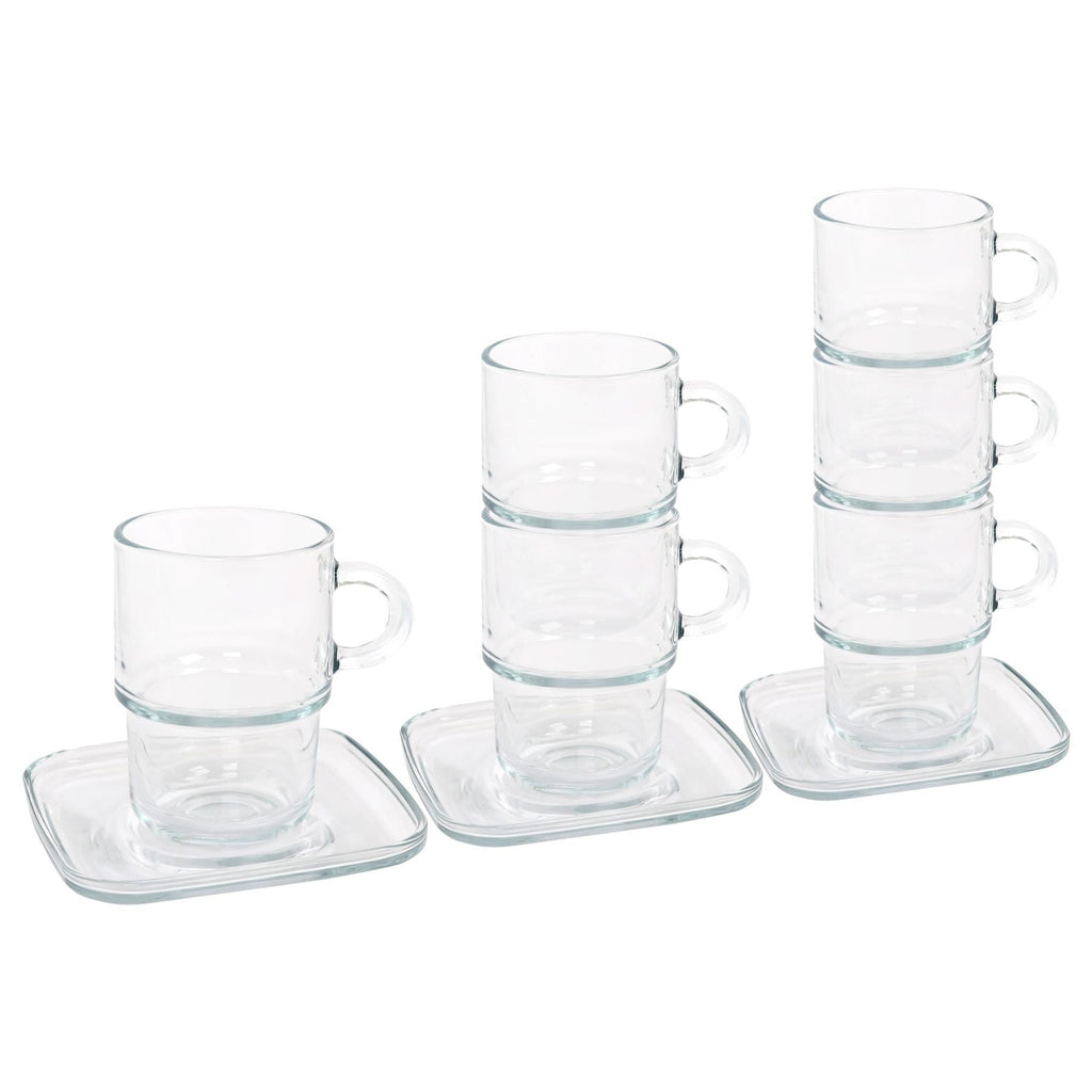 12pc 350ml Cozy Stacking Glass Coffee Cups & Saucers Set