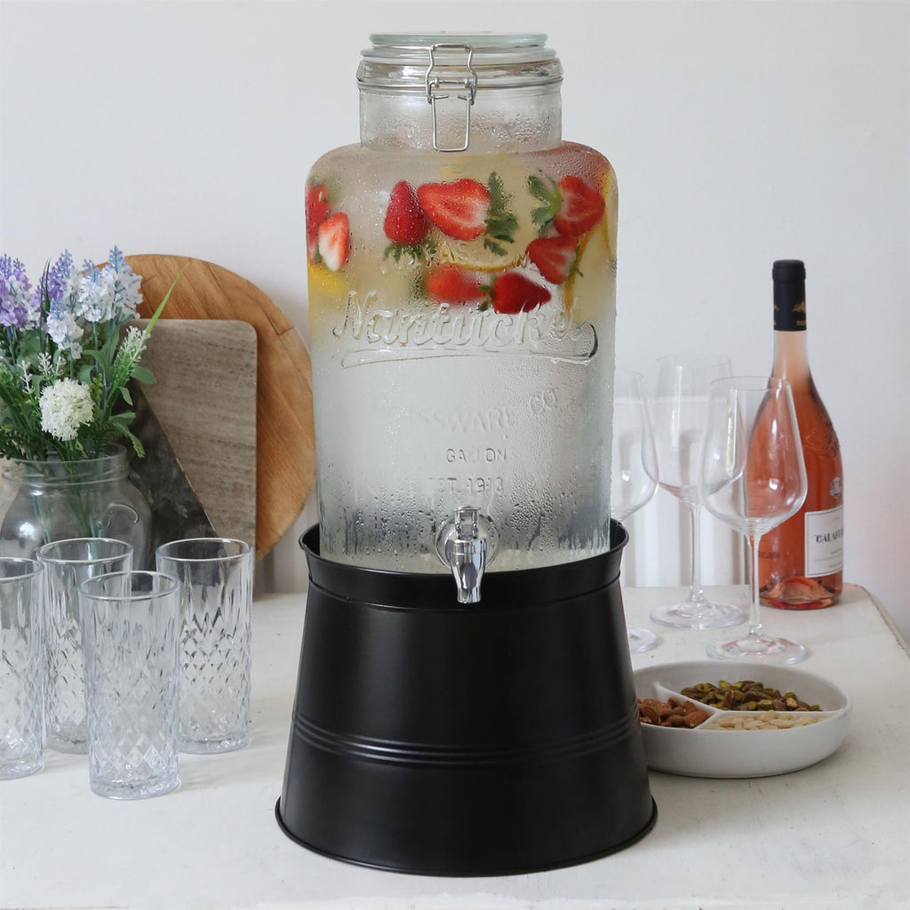 8.7L Glass Drinks Dispenser with Tap & Bucket Stand