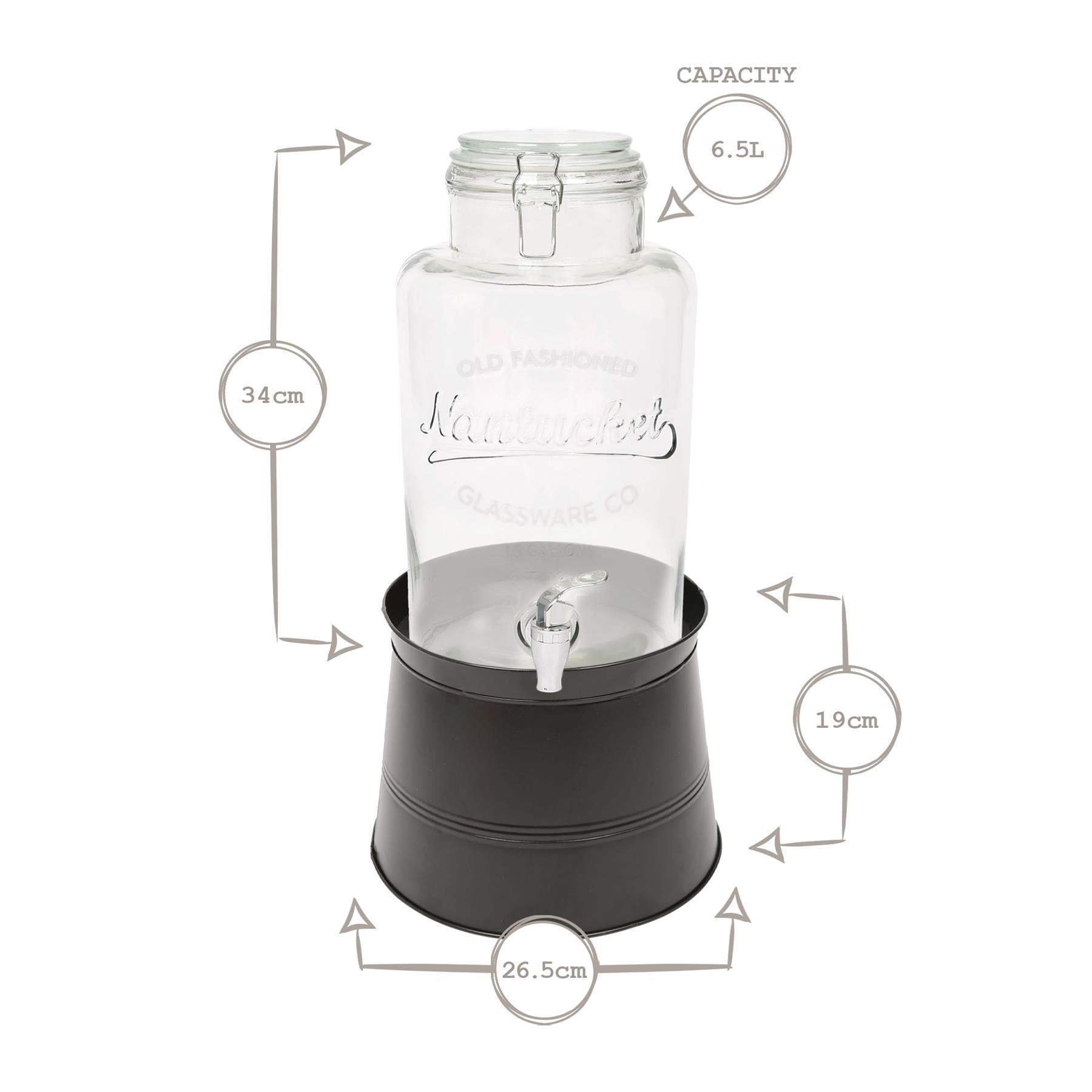 6.5L Glass Drinks Dispenser with Tap & Bucket Stand