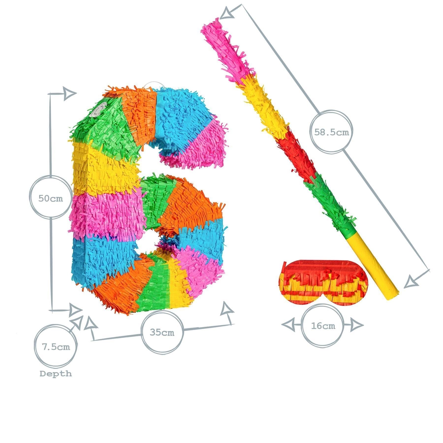 Number 6 Pop-Out Pinata with Stick & Blindfold - Multi Stick