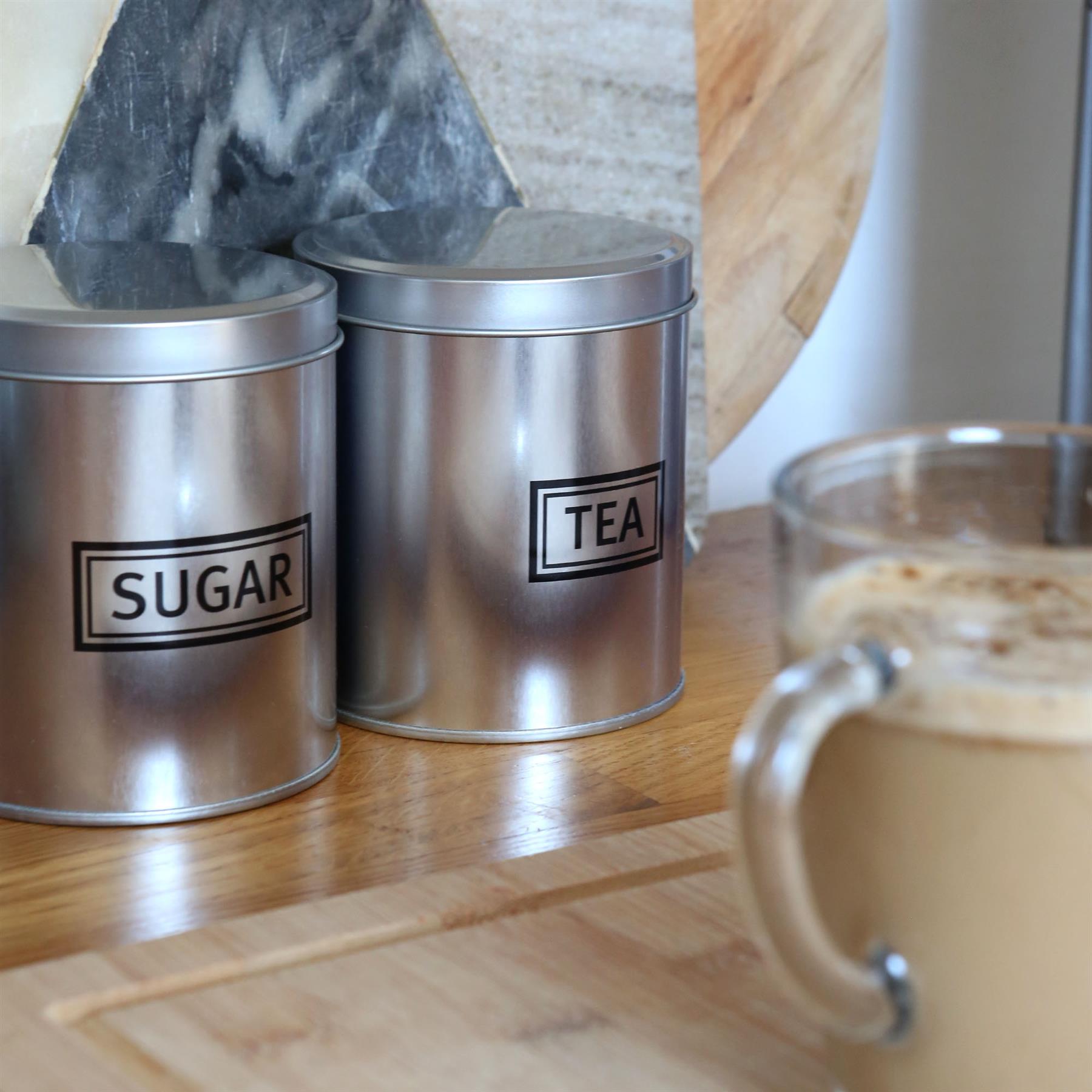 3pc Round Metal Tea Coffee Sugar Canister Set