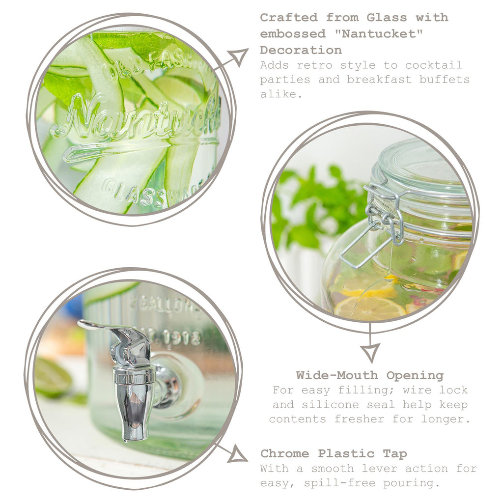 8.7L Glass Drinks Dispenser with Tap & Bucket Stand