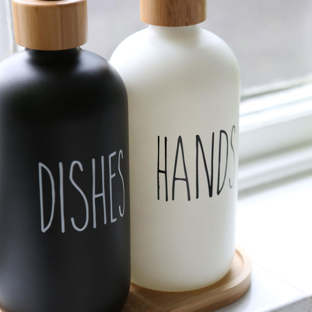 2pc Glass Hand & Dish Soap Dispenser Set with Ceramic Tray - 500ml