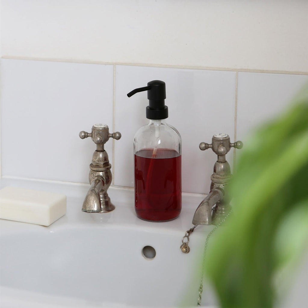 2pc Glass Soap Dispenser Set with Bamboo Tray & Labels - 500ml