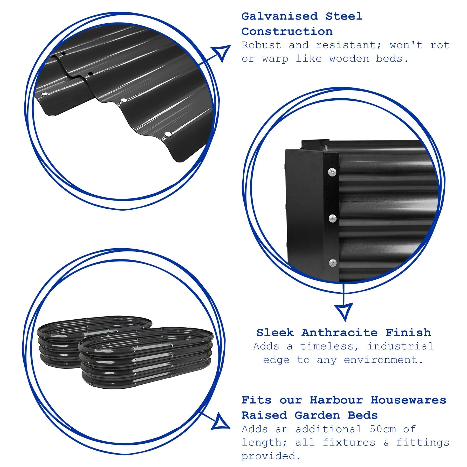 Galvanised Steel Raised Garden Bed Extension Set - 50cm