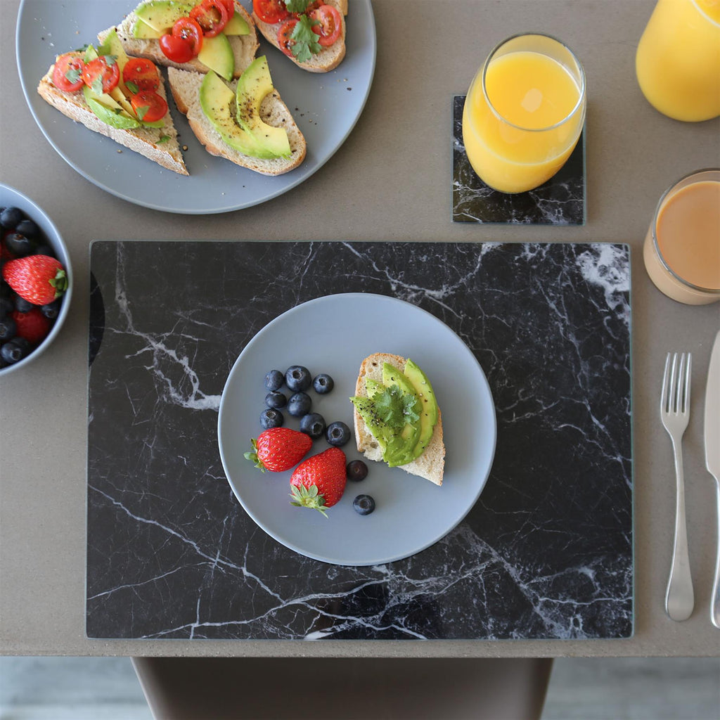 Rectangle Glass Placemats - 40cm x 30cm - Marble - Pack of 6