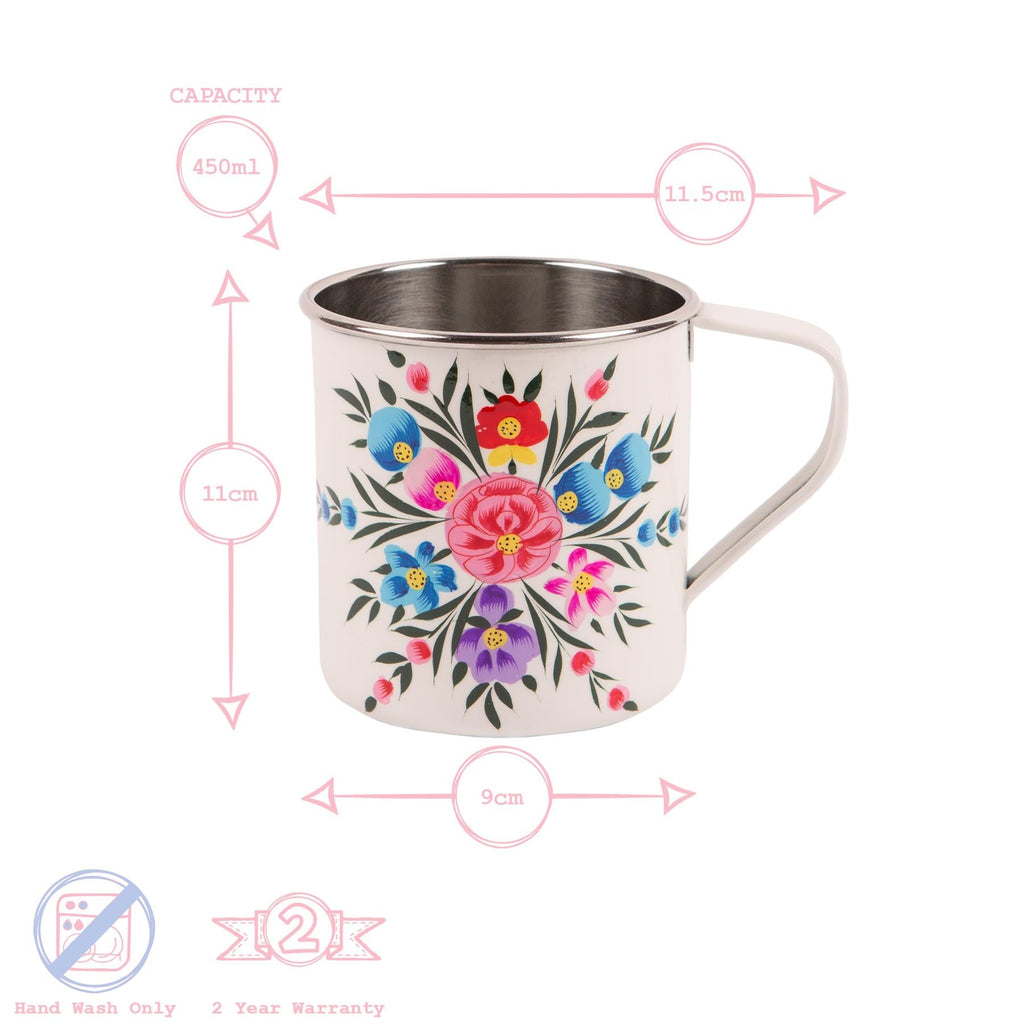 Pansy 450ml Hand-Painted Camping Mugs - Pack of Six