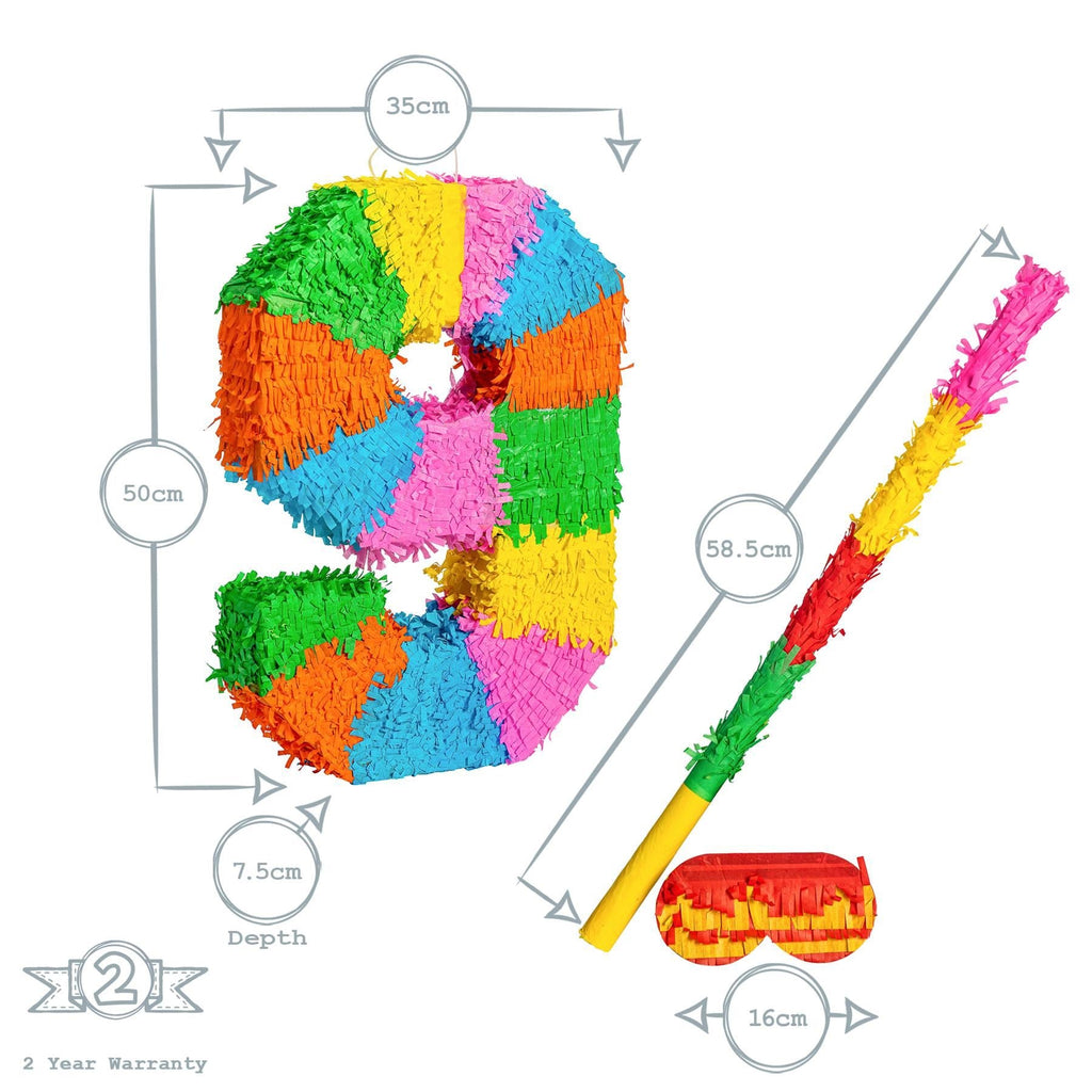Number 9 Pop-Out Pinata with Stick & Blindfold - Multi Stick