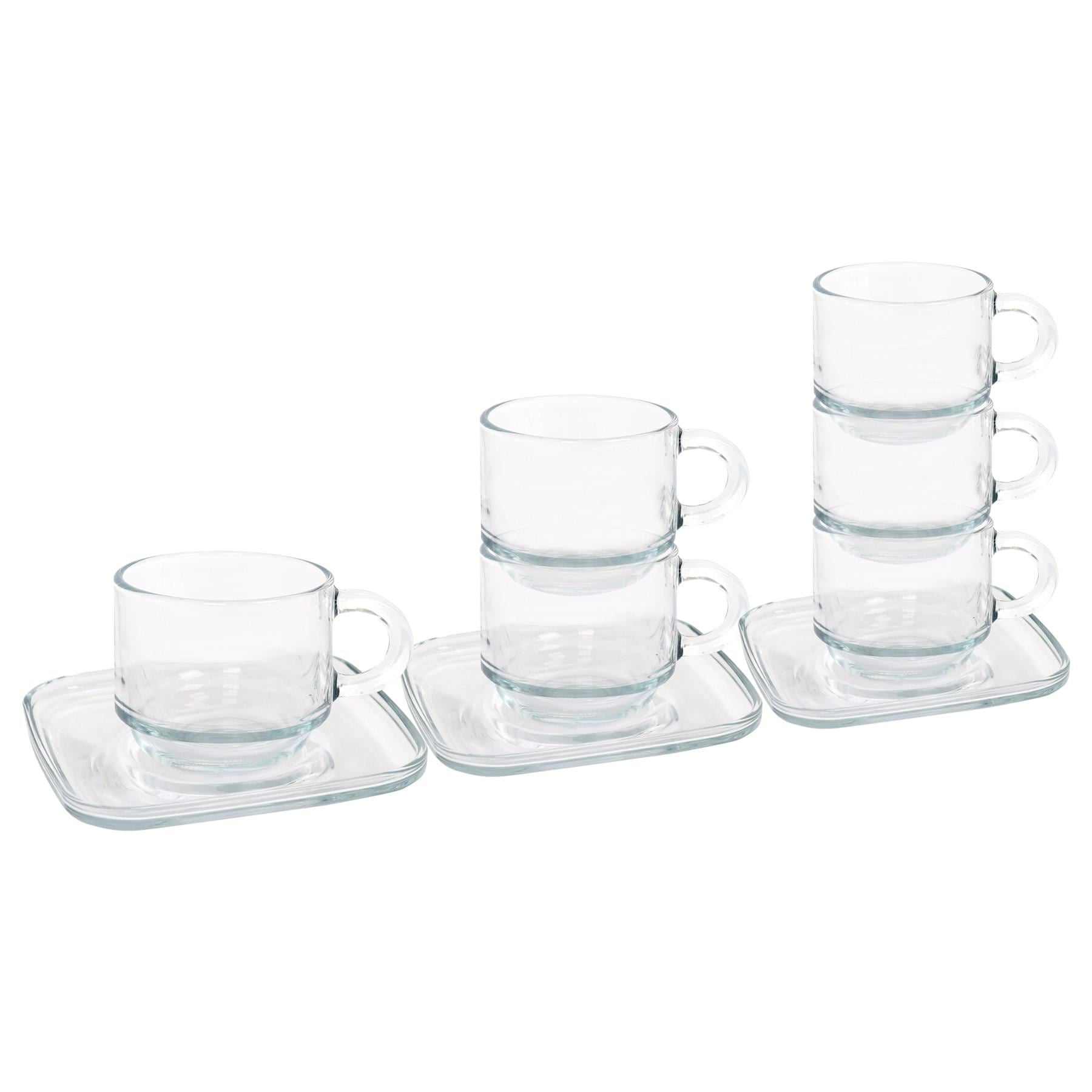 12pc 90ml Cozy Stacking Glass Espresso Cups & Saucers Set