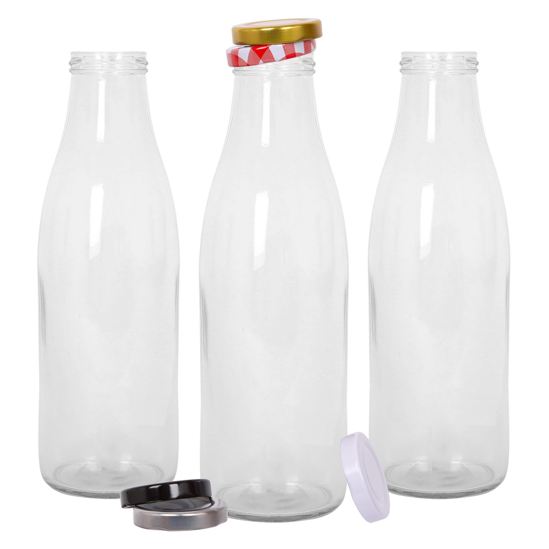 960ml Glass Water Bottles with Metal Lids - Pack of Three