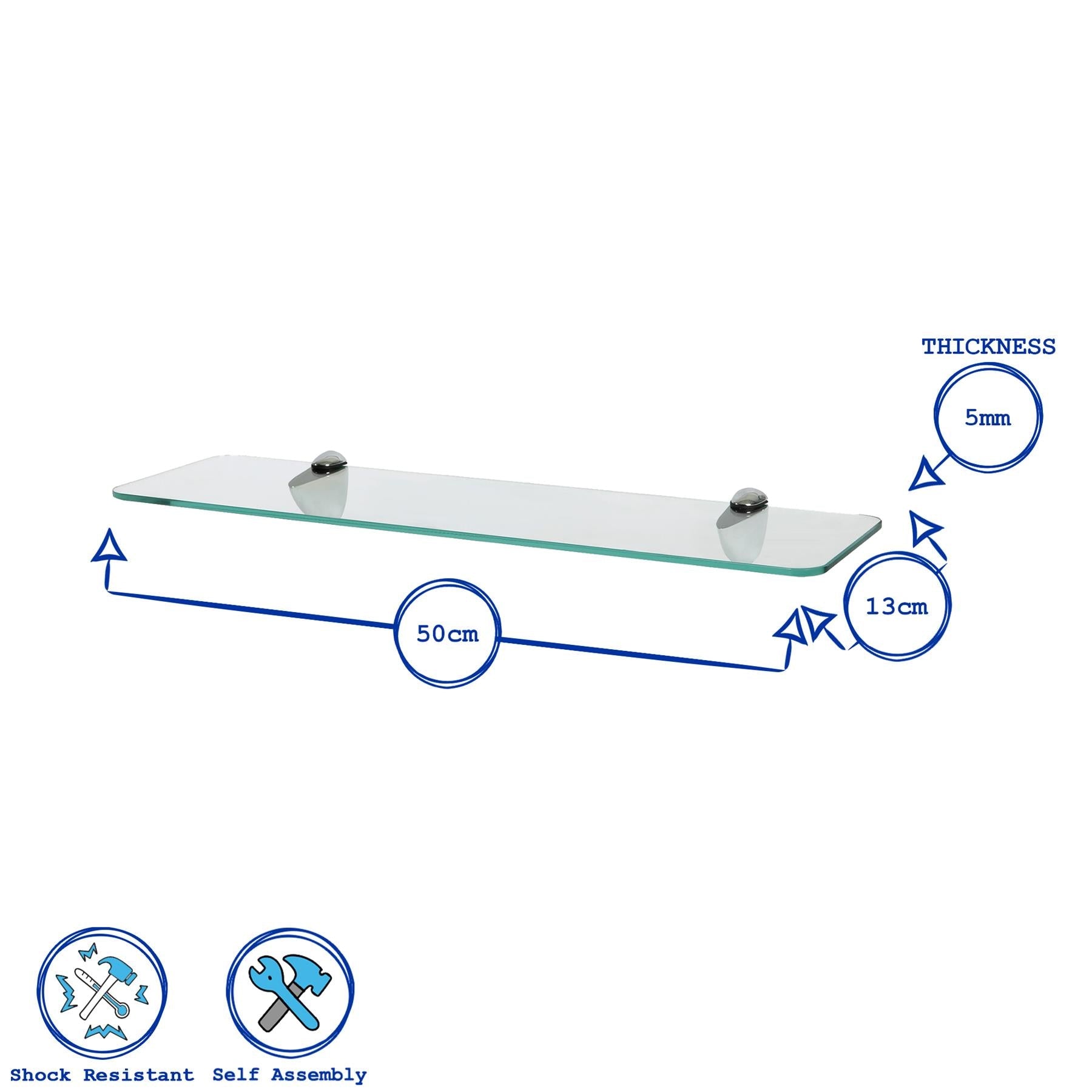 Rounded Floating Glass Bathroom Shelves - 50cm - Pack of 2