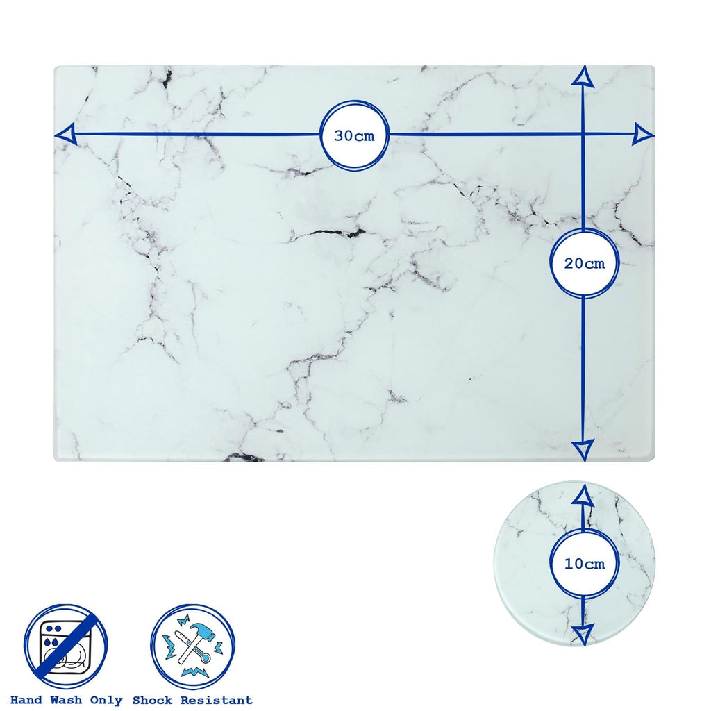 12pc Rectangle Glass Placemats & Round Coasters Set - 30cm x 20cm - Marble