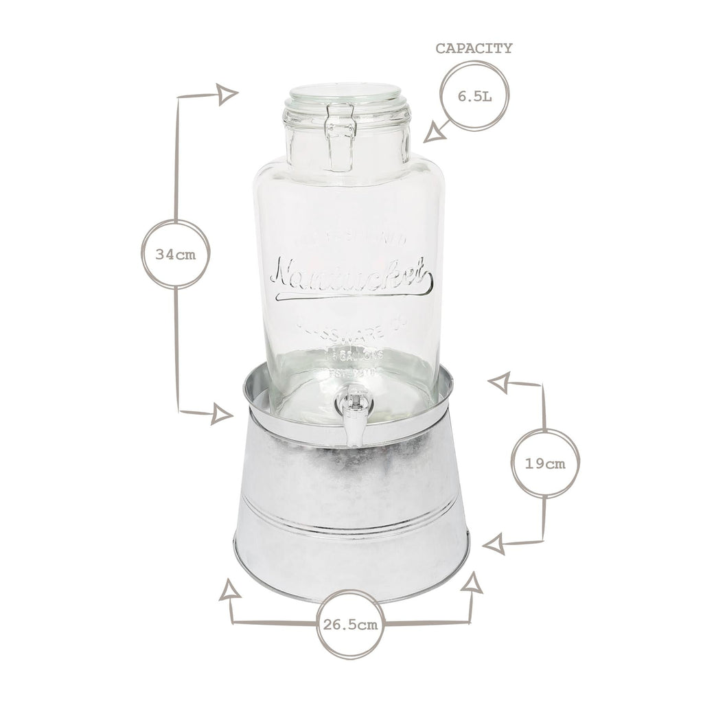 6.5L Glass Drinks Dispenser with Tap & Bucket Stand