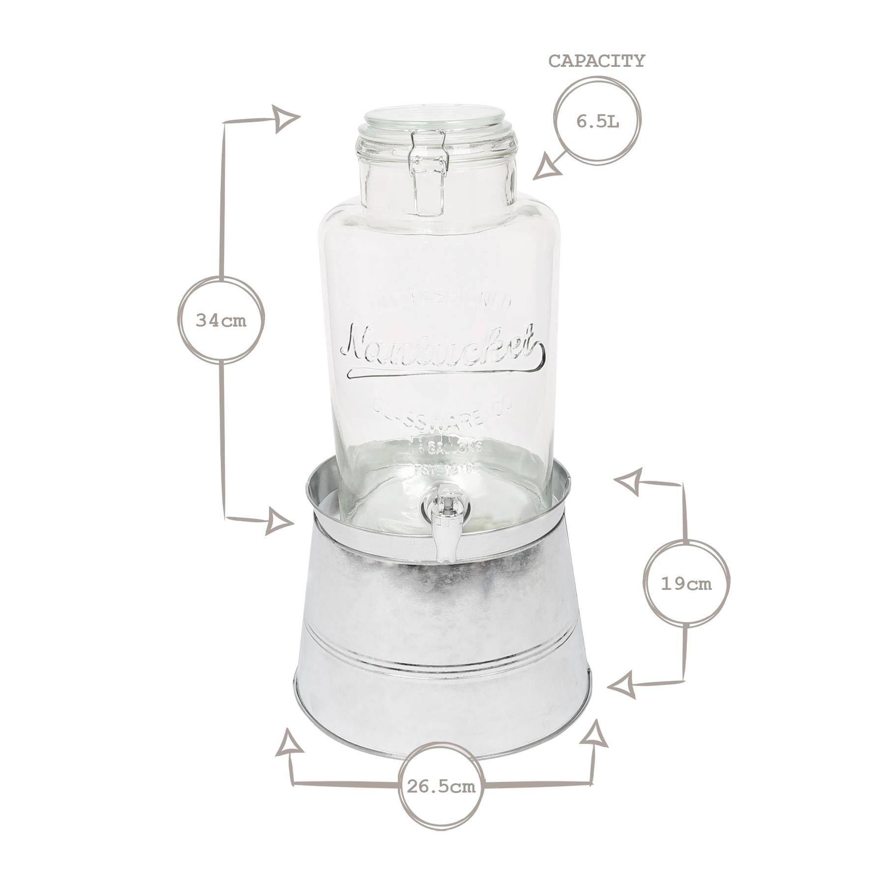 6.5L Glass Drinks Dispenser with Tap & Bucket Stand