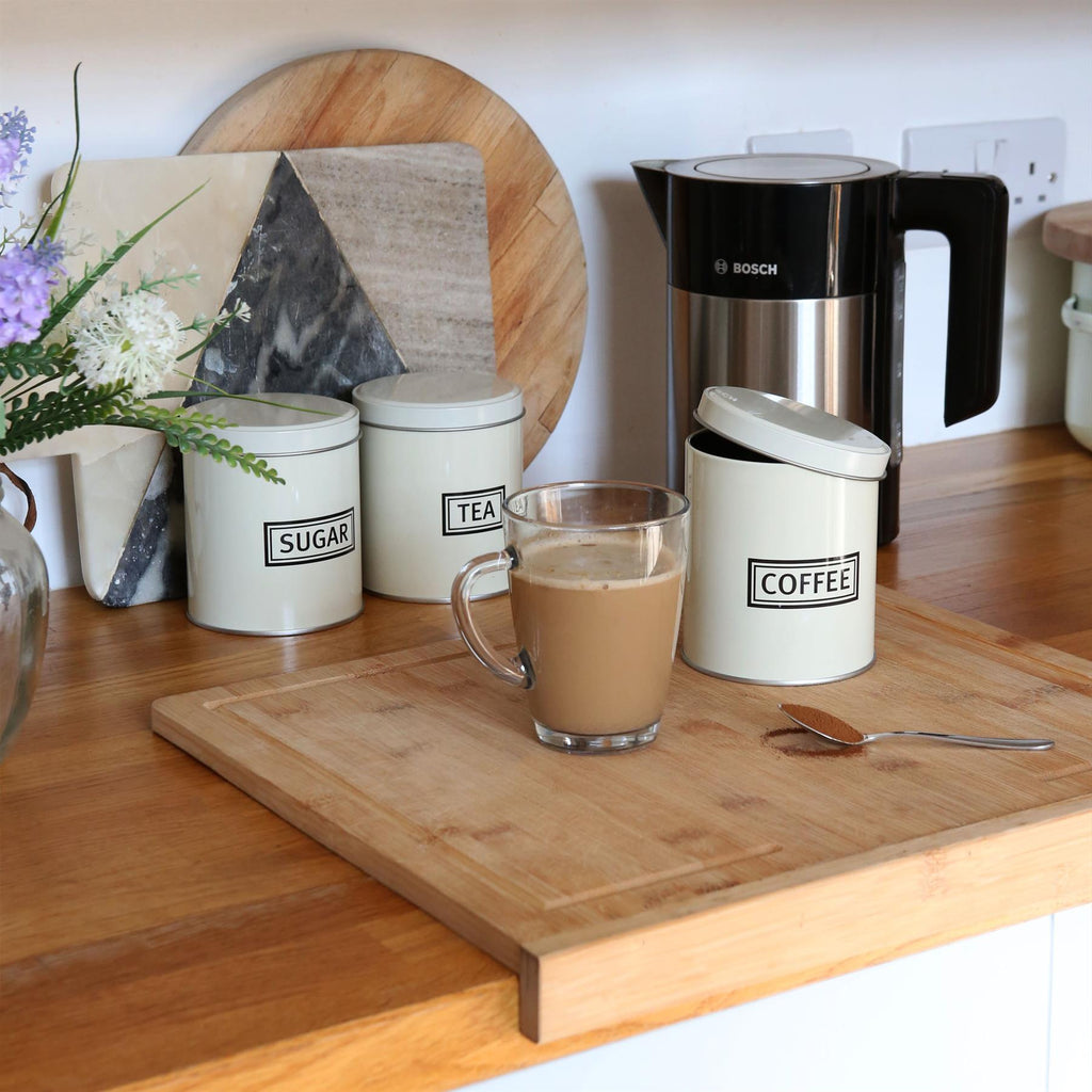 3pc Round Metal Tea Coffee Sugar Canister Set